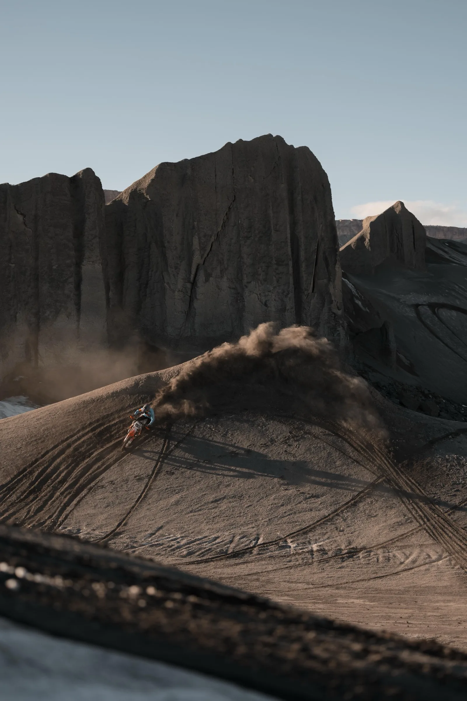 Motorcycle rider at golden hour