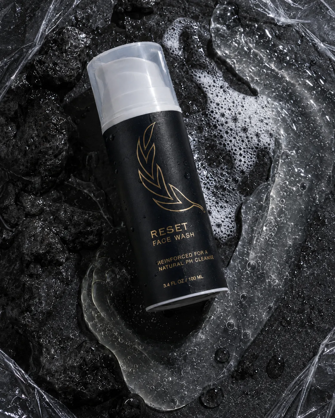 Reset face wash with water and foam
